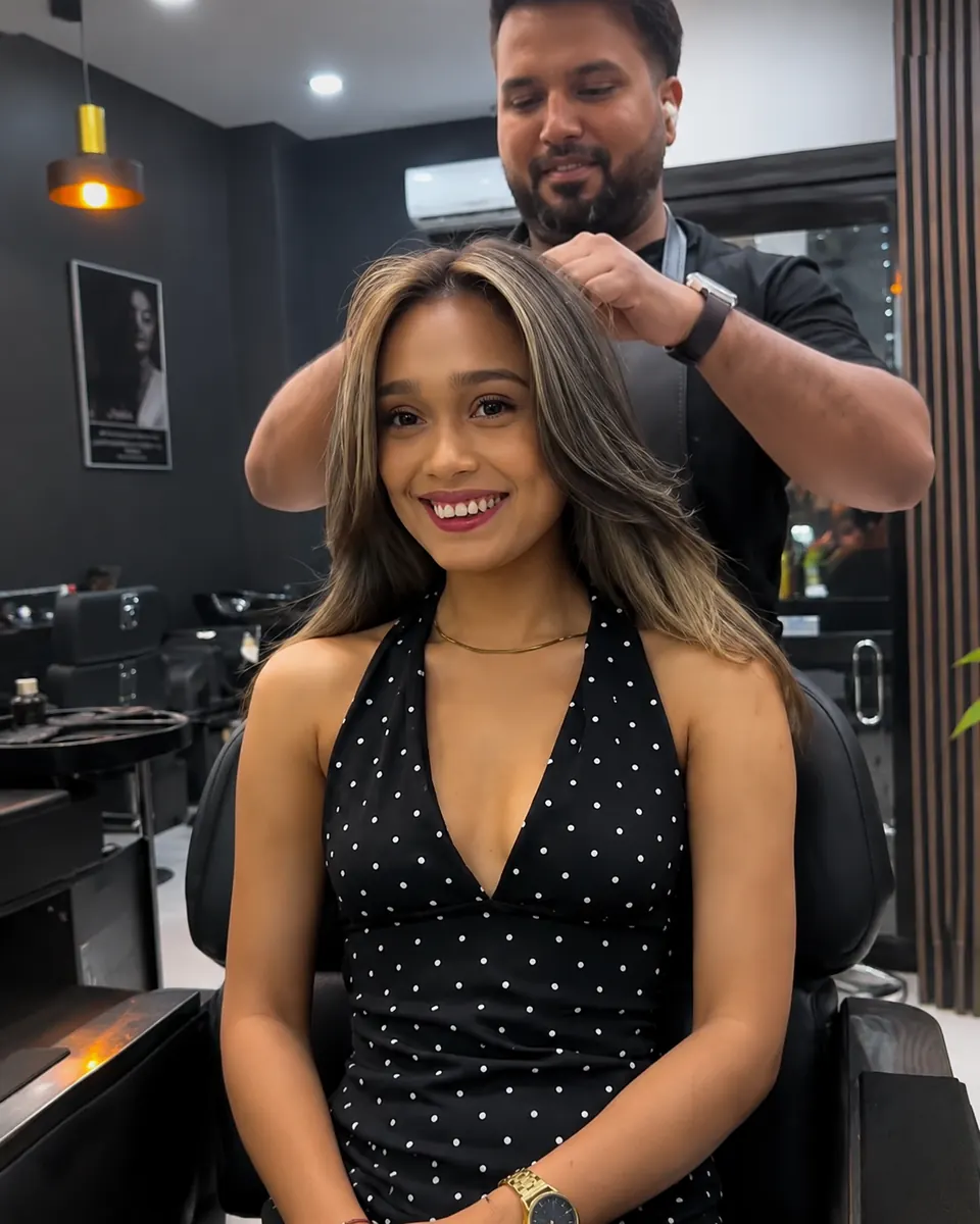 Dimensional highlighted hairstyle created at The Looks