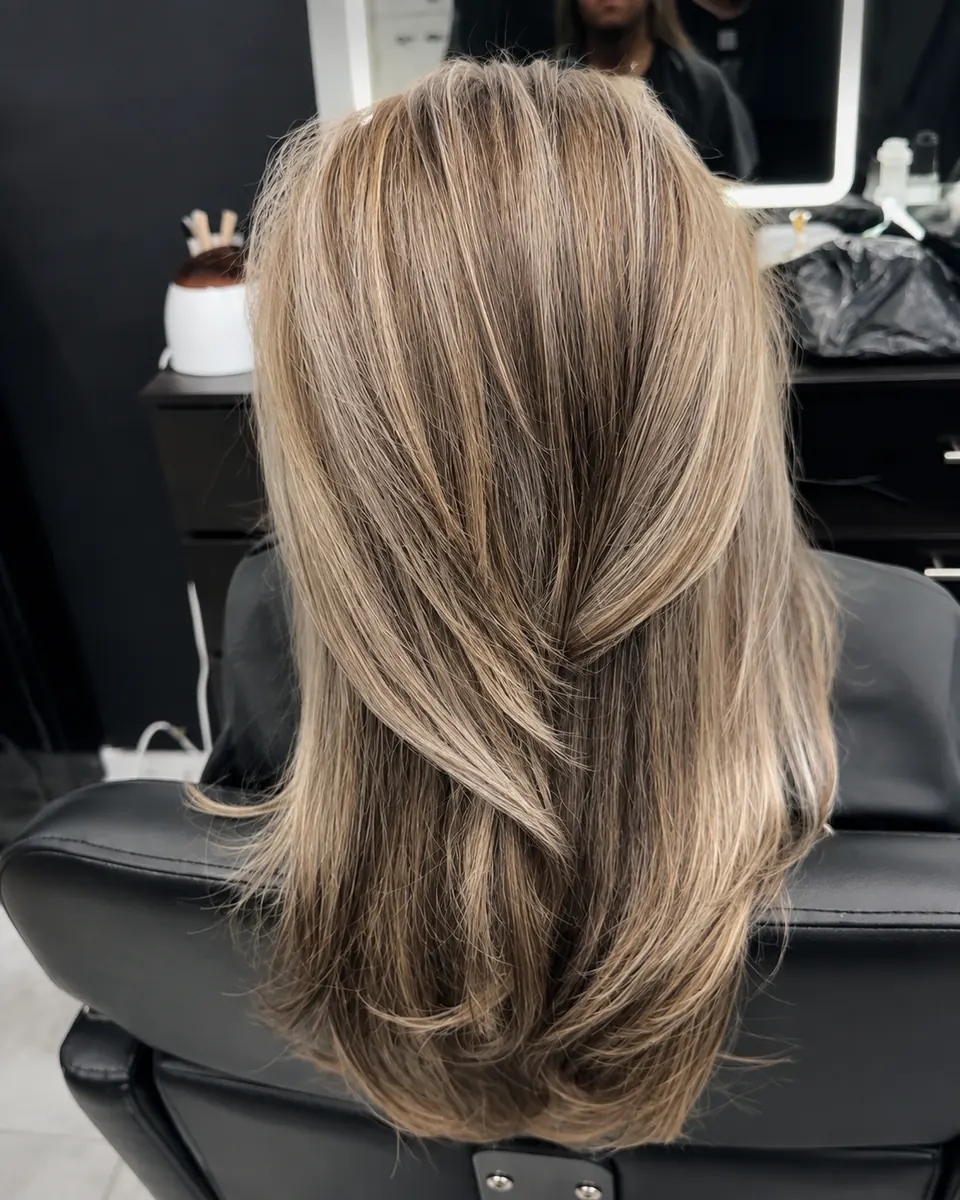 Ash blonde layered colour detail created at The Looks