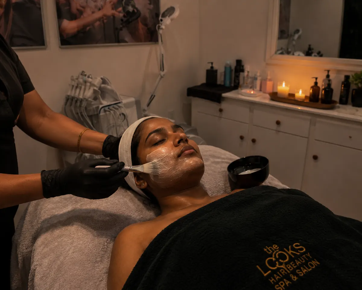 Professional facial treatment at The Looks